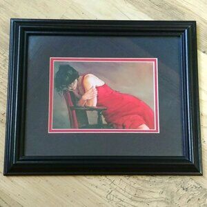 Romantic Print Woman in a Red Dress Framed